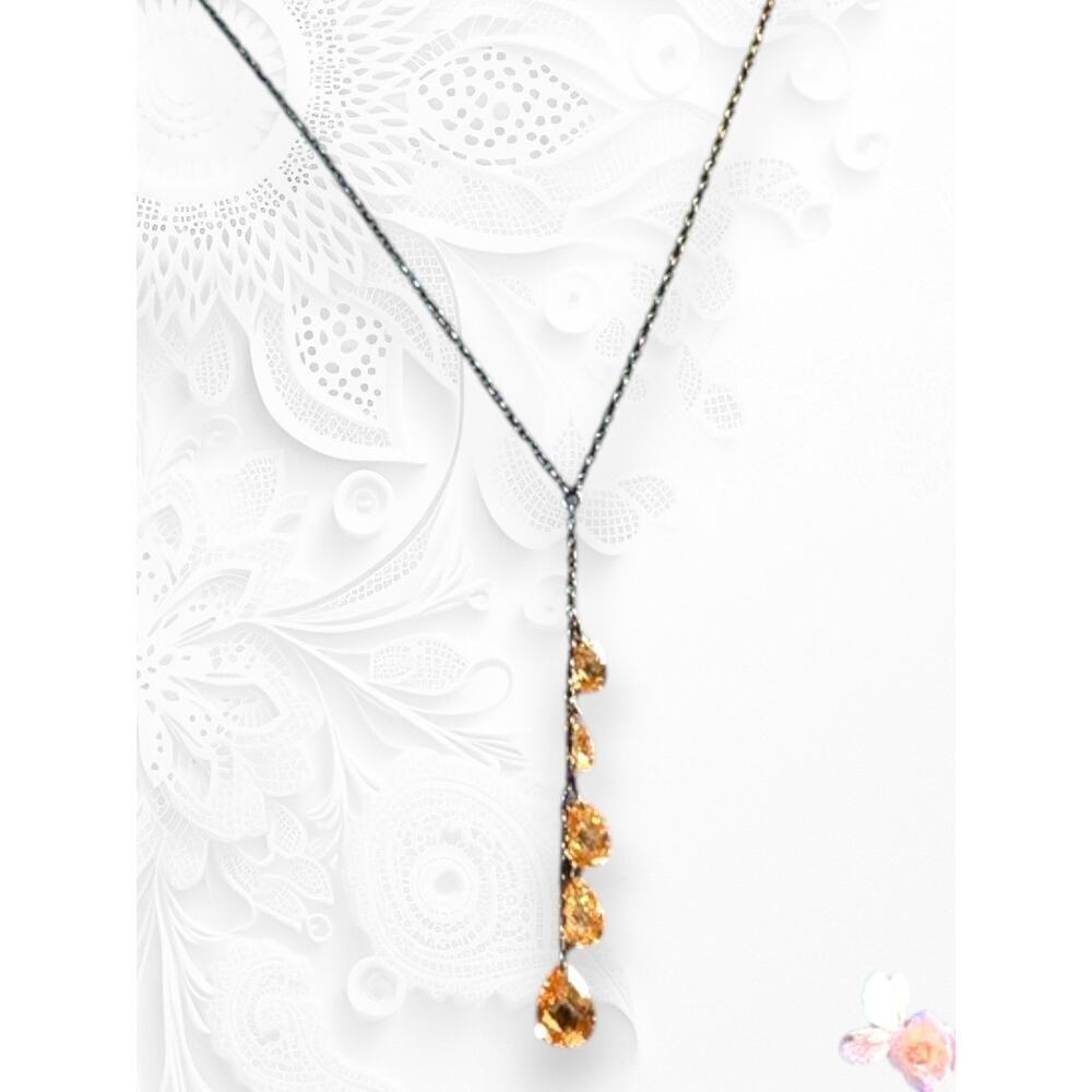 Y Lariat Necklace Champagne Crystal Drops MWS Sri Lanka 295 Sterling Silver